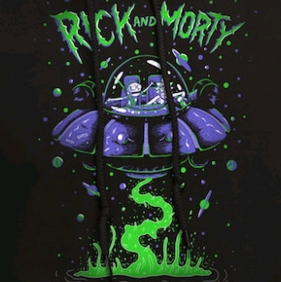 Rick & Morty Hoodie Interdimensional Spaceship Black Hooded Thick Sweatshirt - Picture 2 of 2